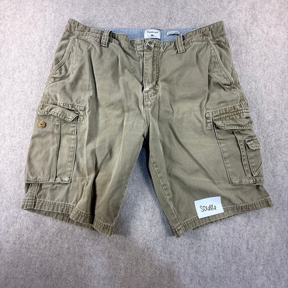 Quiksilver Mens Straight Tapered Fit Cargo Shorts Olive Green Khaki Size 32